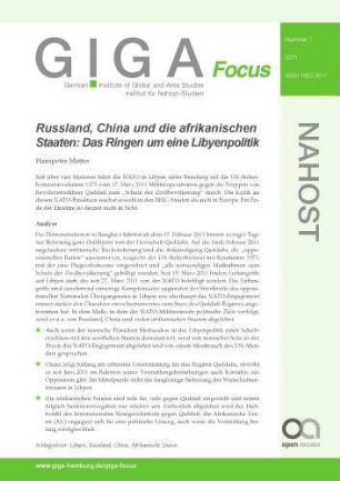 Russland, China und die afrikanischen Staaten : das Ringen um eine Libyenpolitik