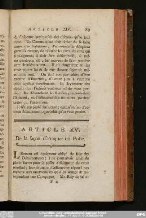 Article XV. De la façon d'attaquer un Poste.