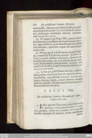 Caput VIII. De exhibitione Seminis liberantis per types tempore secundo.