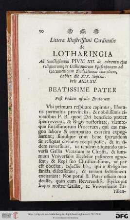 Littera Illustrissimi Cardinalis de Lotharingia