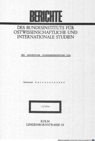 Der sowjetische Staatshaushaltsplan 1974