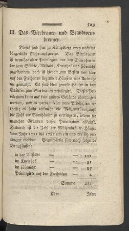 III. Das Bierbrauen und Brandweinbrennen