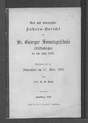 73.1897(1898): Jahres-Bericht der St. Georger Sonntagsschule (Stiftskirche) für das Jahr ...