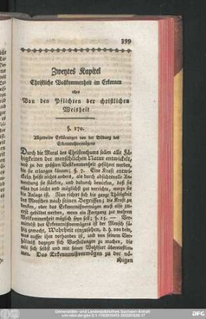 Zweytes Kapitel Christliche Vollkommenheit im Erkennen oder Von den Pflichten der christlichen Weisheit