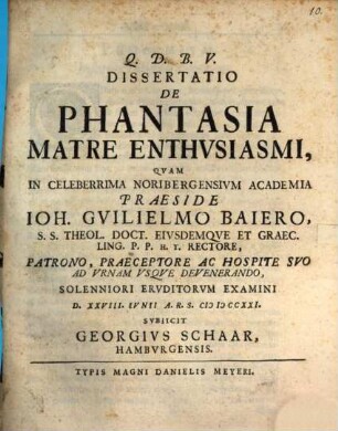 Diss. de phantasia matre enthusiasmi