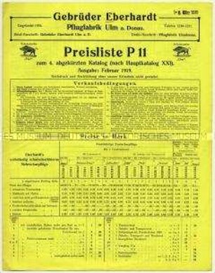 Preisliste P 11 zum 4. abgekürzten Katalog