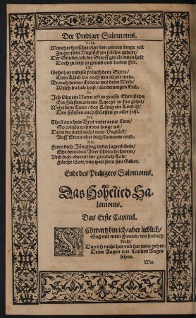 Das Hohelied Salomonis.