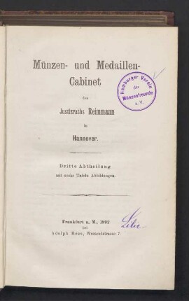 3: Münzen- und Medaillen-Cabinet des Justizraths Reimmann in Hannover