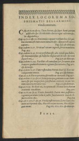 Index Locorum A Sophismatis Bellarmini vindicatorum.