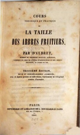 Cours theorique et pratique de la taille des arbres fruitiers