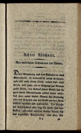 Achter Abschnitt. Von natürlichen Schwärmen der Bienen.