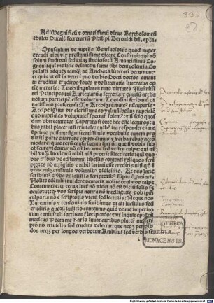 Nuptiae Bentivolorum : mit Gedicht und Widmungsbrief des Autors an Bartholomaeus Chalcus