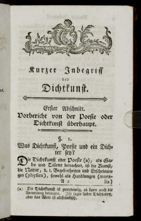 Erster Abschnitt. Vorbericht von der Poesie oder Dichtkunst überhaupt.