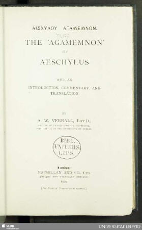 The Agamemnon of Aeschylus