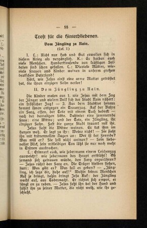 55-75, Trost für die Hinterbliebenen. - Was Arme und Kinder tun können.