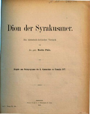 Programm des Königl. Gymnasiums zu Chemnitz : für das Schuljahr Ostern ... bis Ostern ..., 1876/77