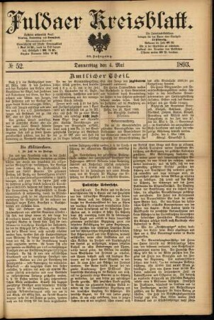 Erste Ausgabe vom Donnerstag, den 04. Mai 1893.