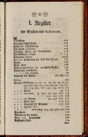 I. Register der Sachen und Authorum.