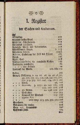 I. Register der Sachen und Authorum.