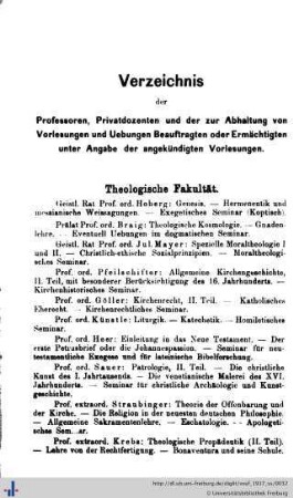 Verzeichnis der Professoren und Privatdozenten.