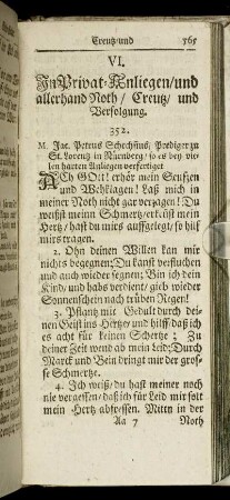 VI. In Privat-Anliegen/ und allerhand Noth/ Creutz/ und Verfolgung.
