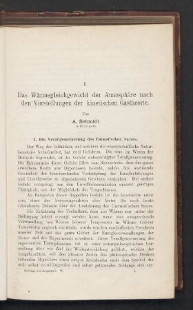 I. Das Wärmegleichgewicht der Atmosphäre nach den Vorstellungen der kinetischen Gastheorie