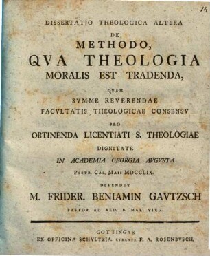 Diss. theol. altera de methodo, qua theologia moralis est tradenda