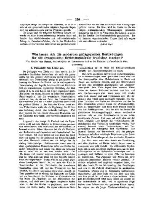 Wie lassen sich die modernen pädagogischen Bestrebungen für die evangelische Erziehungsschule fruchtbar machen? : (Fortsetzung)
