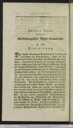 Zweiter Theil. Mecklenburgisches Reichs-Staatsrecht
