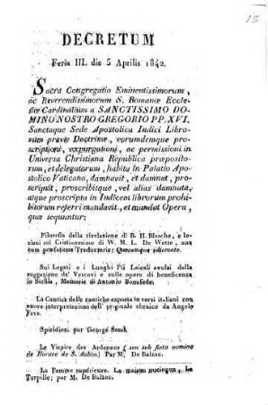 Decreta Sacrae Congregationis Indicis librorum prohibitorum, 1,15. 1842, 5. Apr.
