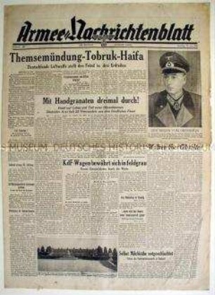 Kriegszeitung "Armee-Nachrichtenblatt" mit Berichten von verschiedenen Kriegsschauplätzen
