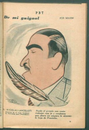 S. Nicolás Lancelloti, director de la Caja Nacional de Previsión para Periodistas - [Caricatura] : De mi guignol