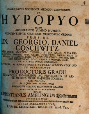 Dissertatio Solemnis Medico-Chirvrgica De Hypopyo