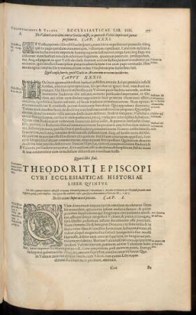 Theodoriti Episcopi Cyri Ecclesiasticae Historiae Liber Quintus.