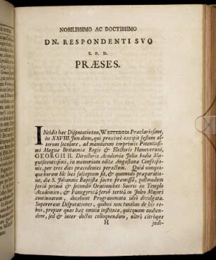 Nobilissimo Ac Doctissimo D N. Respondenti Suo S. P. D. Præses.