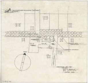 Gsaenger, Gustav; München - Obermenzing, Grünspechtstr. 13; Ev. Notkirche, Bethlehems Kirche, Pfarrhaus - Entwurf (Lageplan)