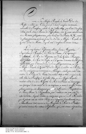 Beitritt Hessens zum Frankfurter Vertrag vom 20. Juli 1819. (Akzeptation Frankreichs, paraphiert)