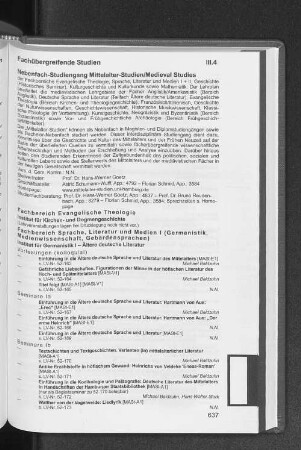 Nebenfach-Studiengang Mittelalter-Studien/Medieval Studies