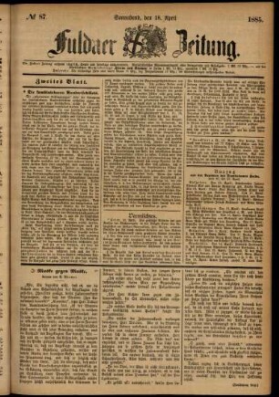 Ausgabe vom Samstag, den 18. April 1885.