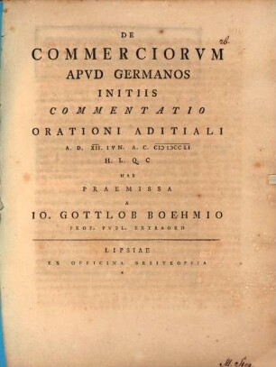 De Commerciorvm Apvd Germanos Initiis Commentatio