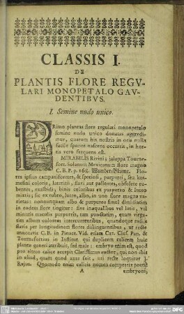 Classis I. De Plantis Flore Regulari Monopetalo Gaudentibus