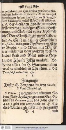 Zeugnusse Deß 7. H. Zeugens im 5ten Saculo. S. Petri Chrysologi.