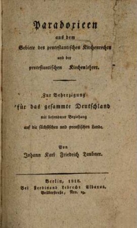 Paradoxien aus dem Gebiete des protestantischen Kirchenrechts