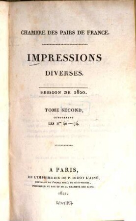 Impressions diverses : session ... 1820,2 (1821) = Nr. 40 - 74