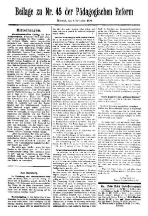 Mitteilungen : Beilage zu Nr. 45 der Pädagogischen Reform