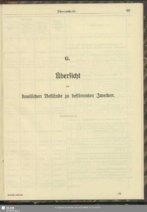 G. Übersicht der staatlichen Bestände zu bestimmten Zwecken