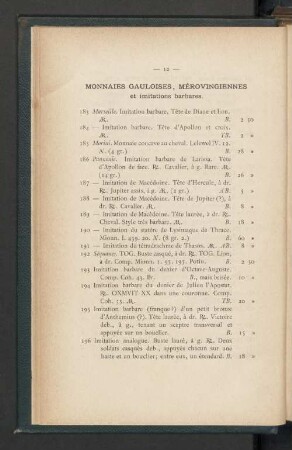 Monnaies gauloises, mérovingiennes et imitations barbares.