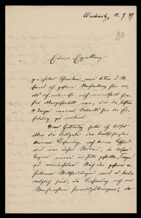 80: Brief von Friedrich Ritgen an Gottlieb Planck, Wachwitz, 12.9.1899