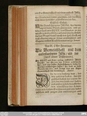 Am III. Oster-Feyertage. Die Gemeinschaft mit dem auferstandenen Jesu, als der Zweck seiner Erscheinung.