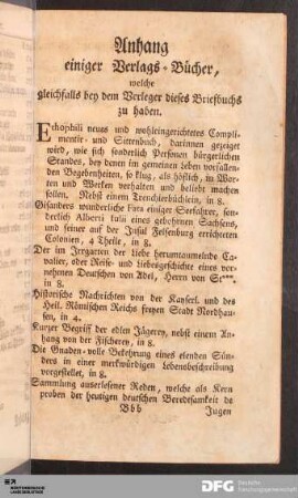 Anhang einiger Verlags-Bücher